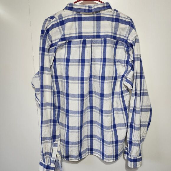 Mocotono Mens 2X White Blue Plaid Button Up Long Sleeve Shirt 100% Cotton Casual - Picture 3 of 9